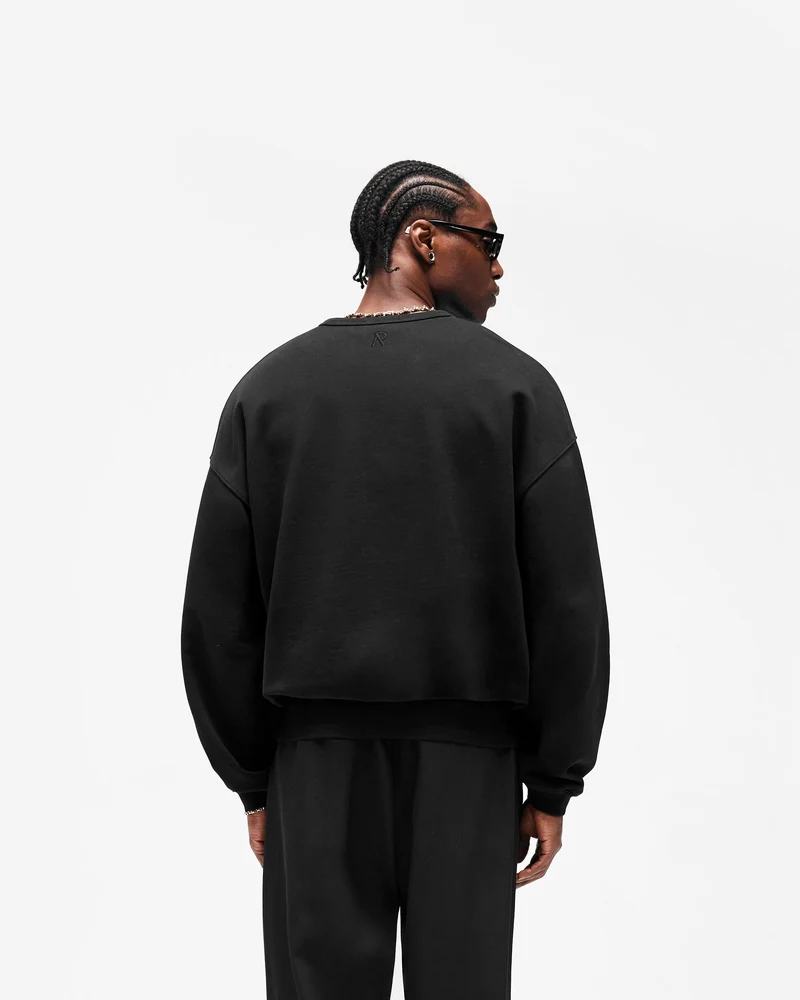 Initial Henley Collar Sweater - Jet Black