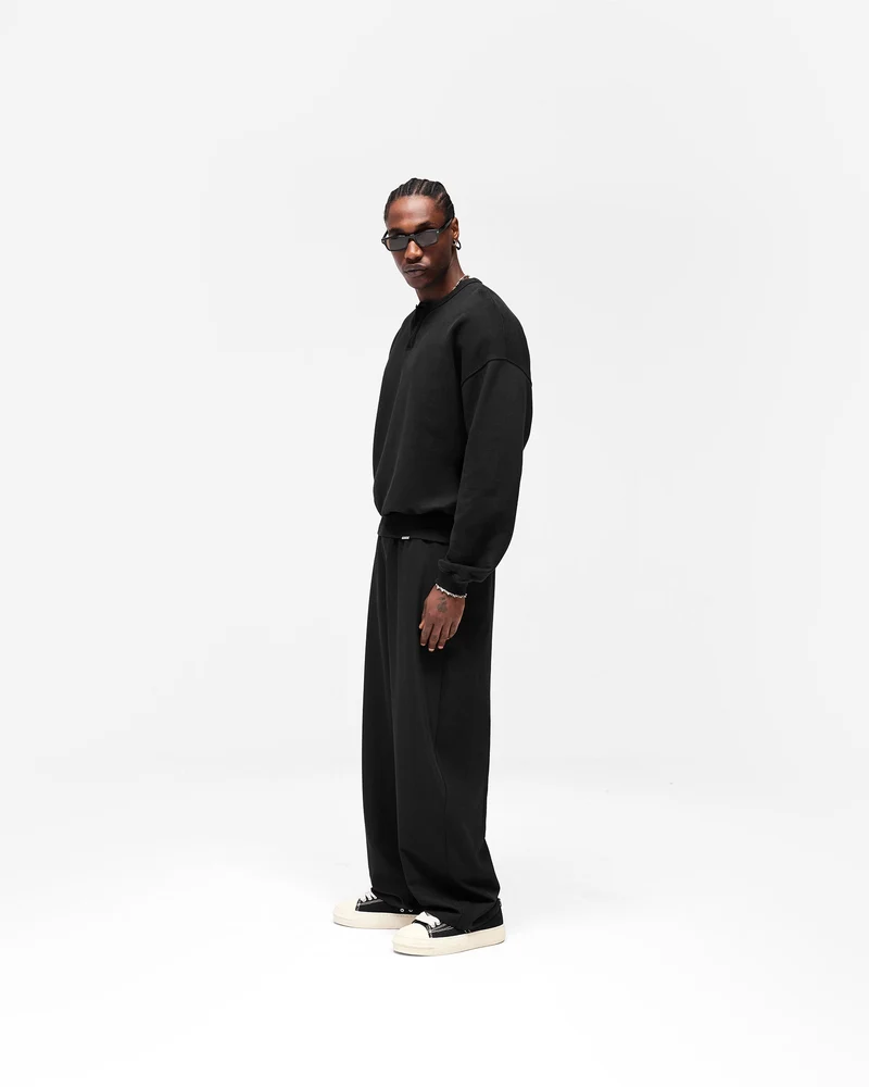 Initial Henley Collar Sweater - Jet Black