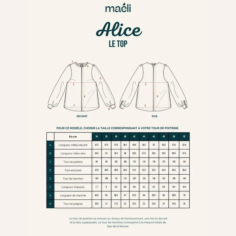 PATRON DE COUTURE PDF | Haut & Blouse Alice | Maéli Paris | BILINGUE (FR / EN)