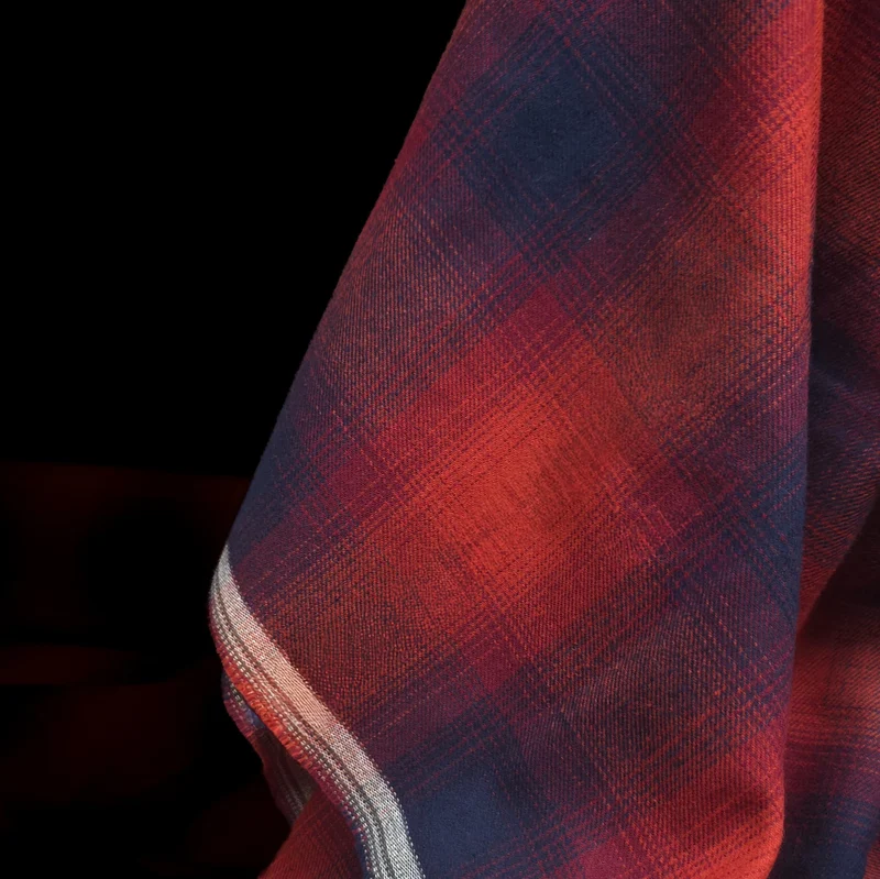 Flanelle de coton haut de gamme | Carreaux Orange, Rouge & Marine