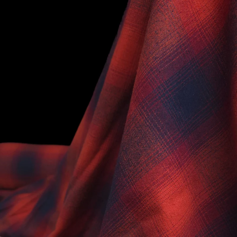 Flanelle de coton haut de gamme | Carreaux Orange, Rouge & Marine