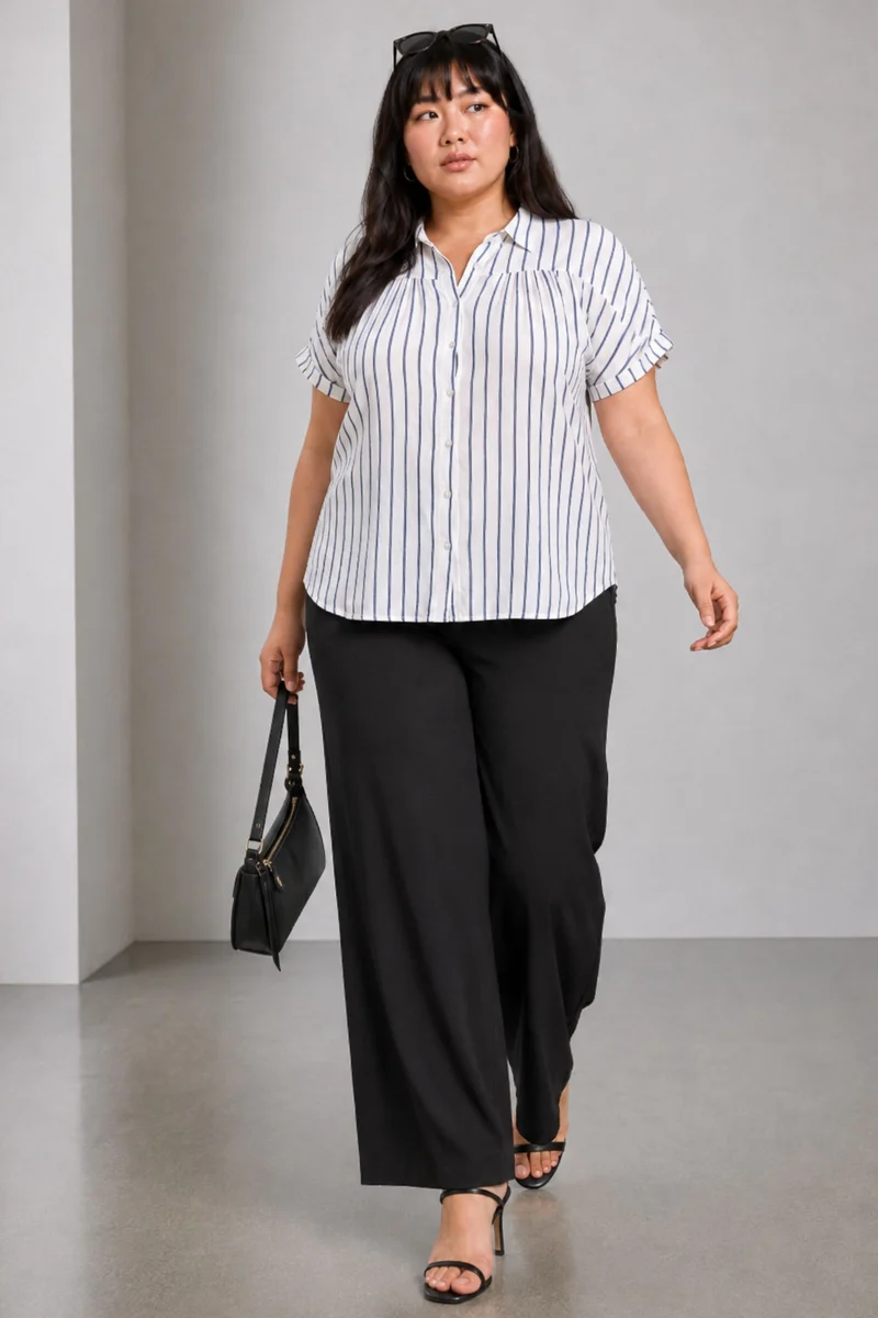 Linor|Relaxed Fit Shirt Top With Gathered Yoke