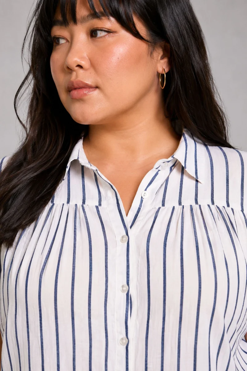 Linor|Relaxed Fit Shirt Top With Gathered Yoke