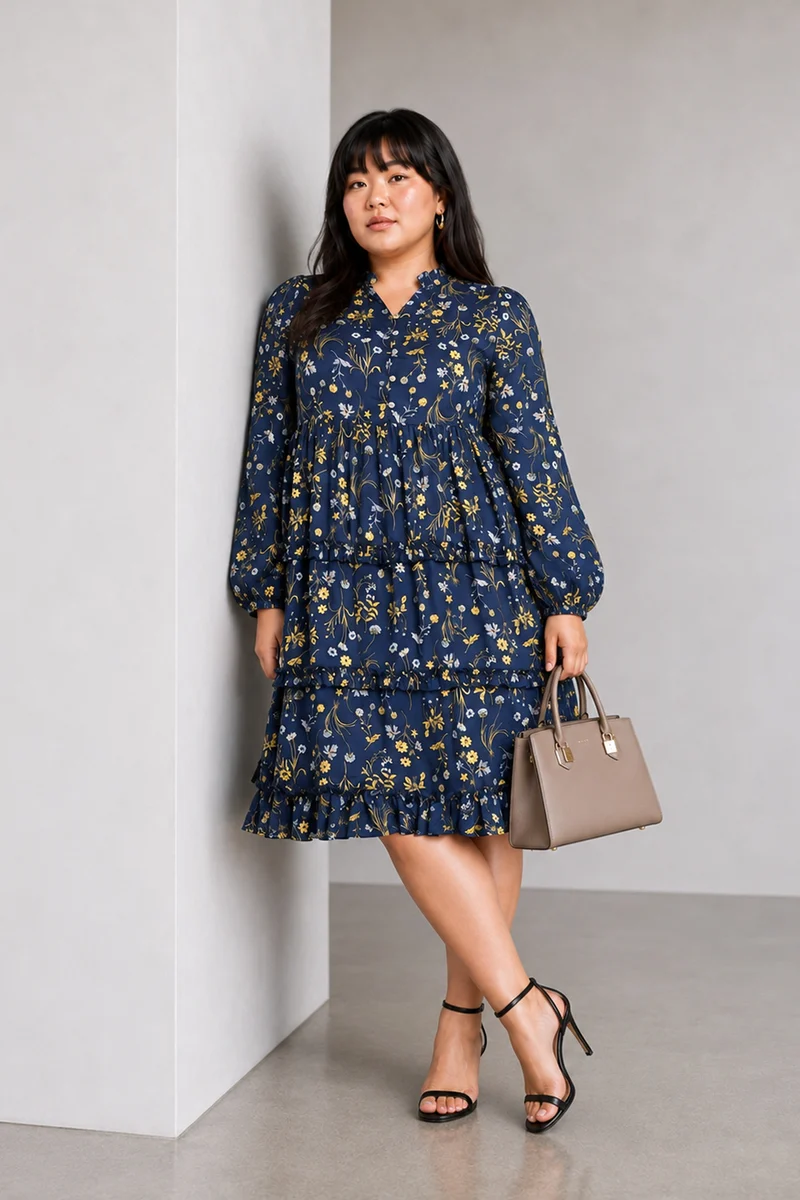 Vanya|Cotton Midi Tier Dress With Ruffles