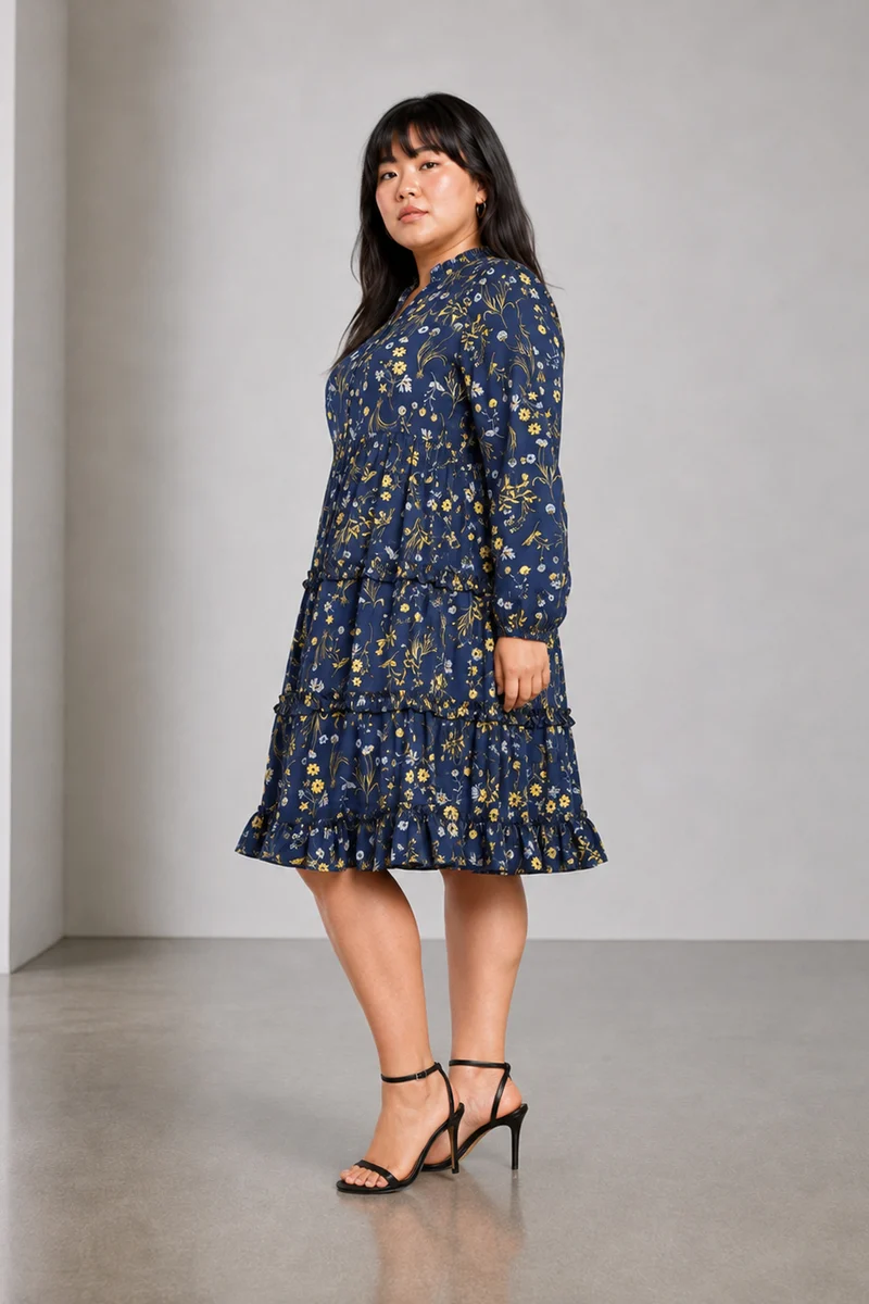 Vanya|Cotton Midi Tier Dress With Ruffles