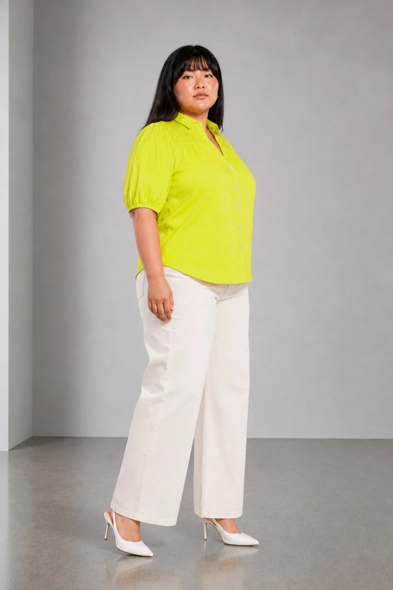 Kavia|Cotton Slub Smocked Yoke Shirt