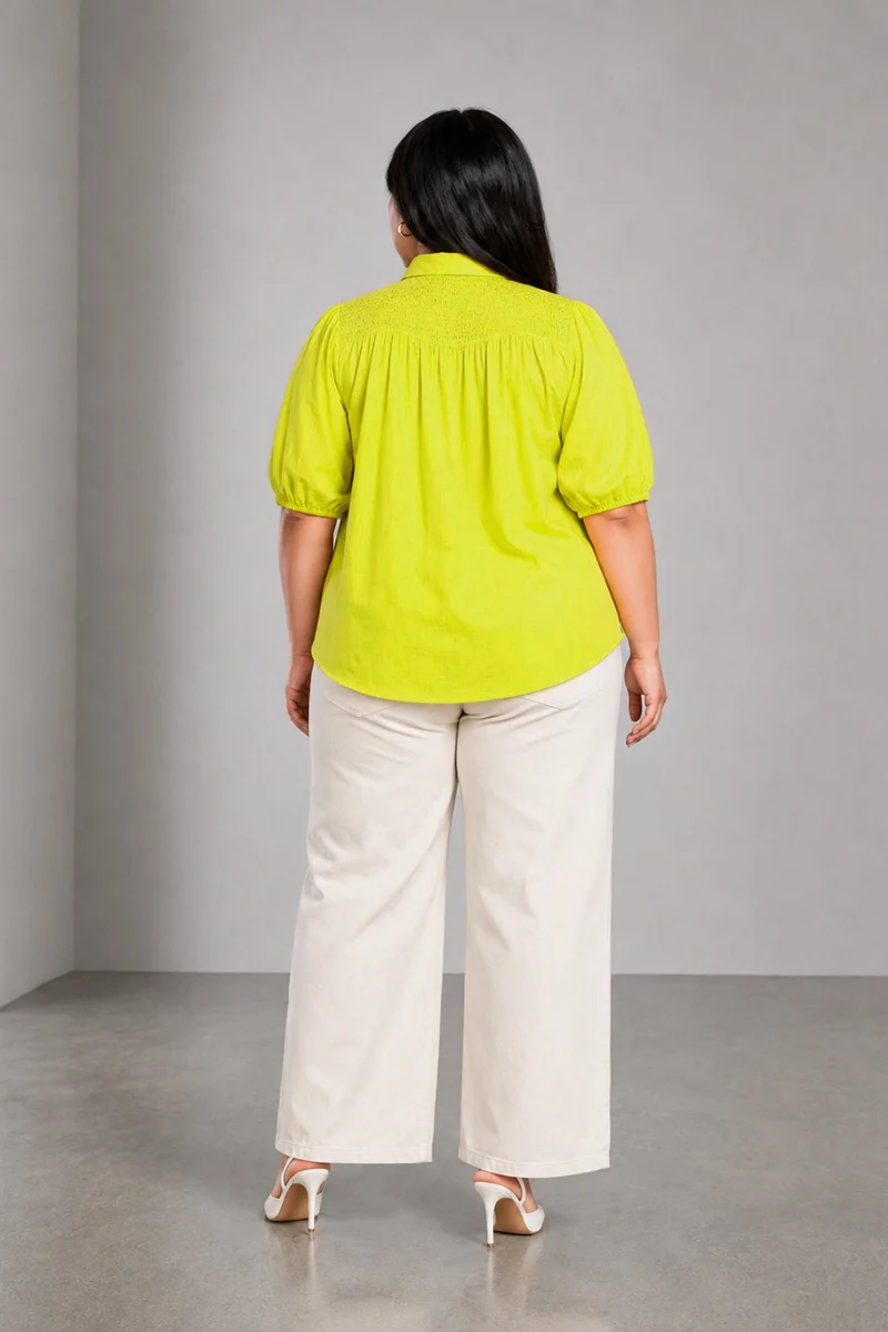 Kavia|Cotton Slub Smocked Yoke Shirt