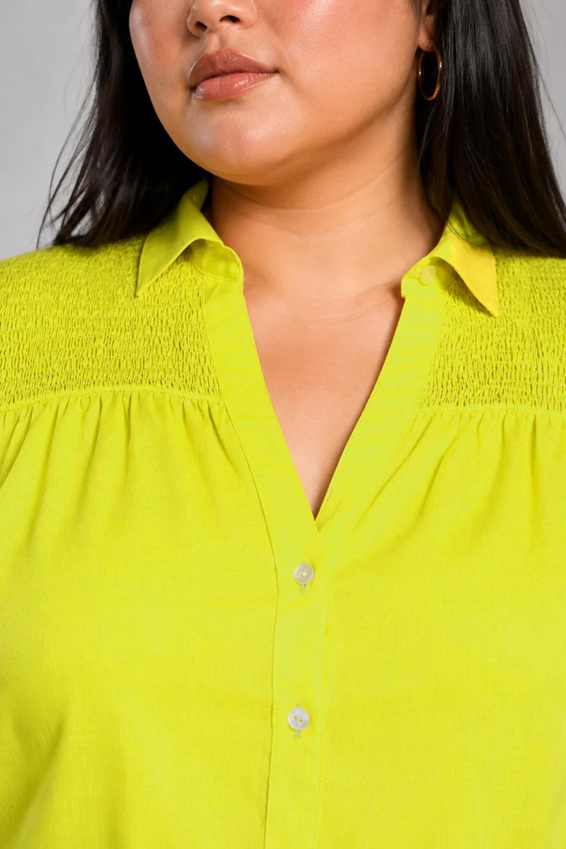 Kavia|Cotton Slub Smocked Yoke Shirt
