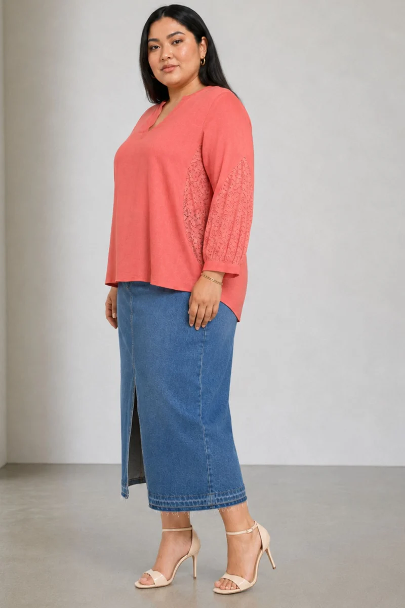 Pavon|Viscose Lace Insert Top