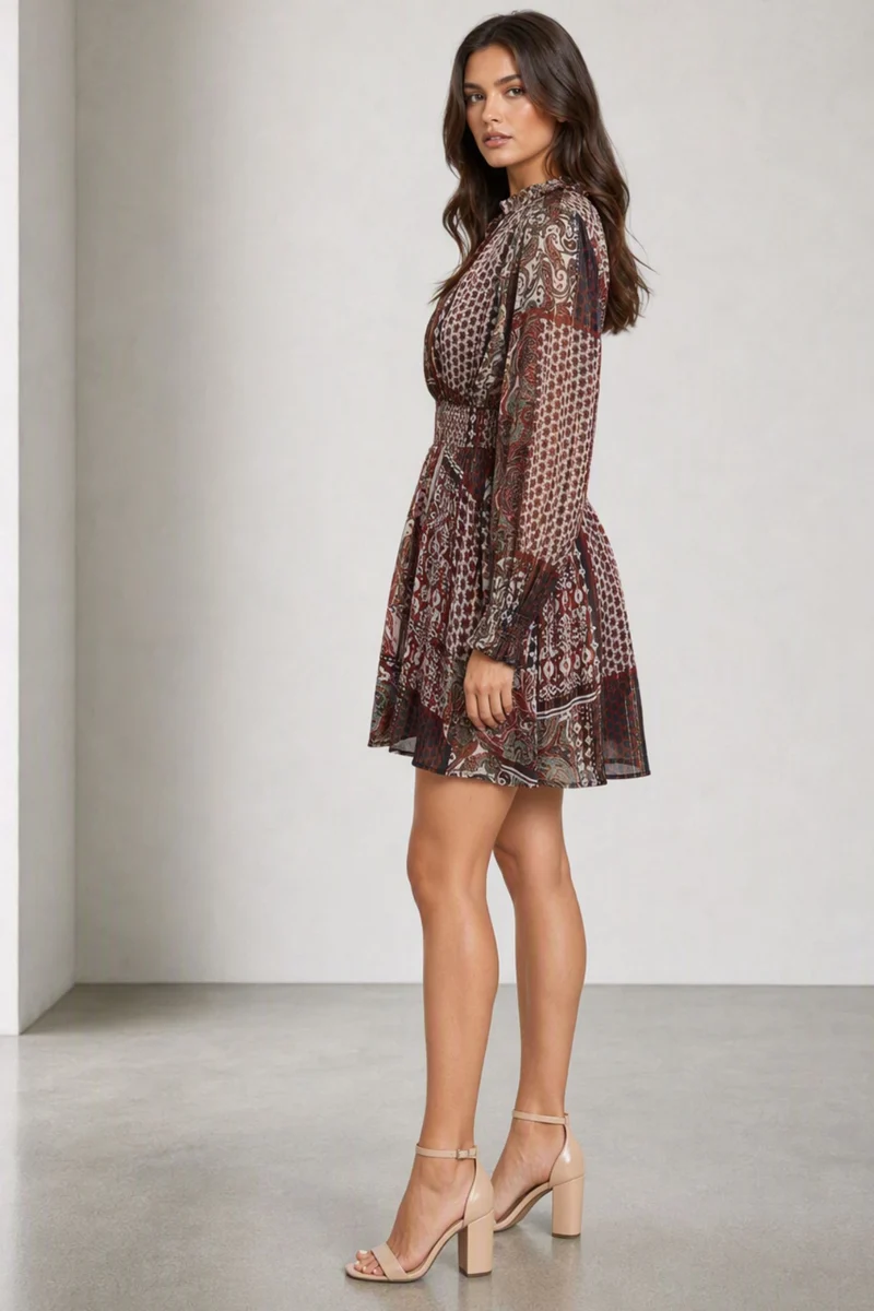 Mavina|Viscose Smocked Waist Mini Dress