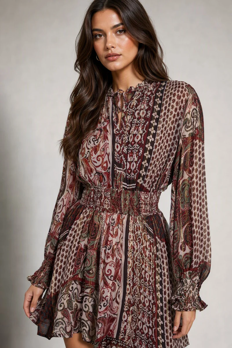 Mavina|Viscose Smocked Waist Mini Dress