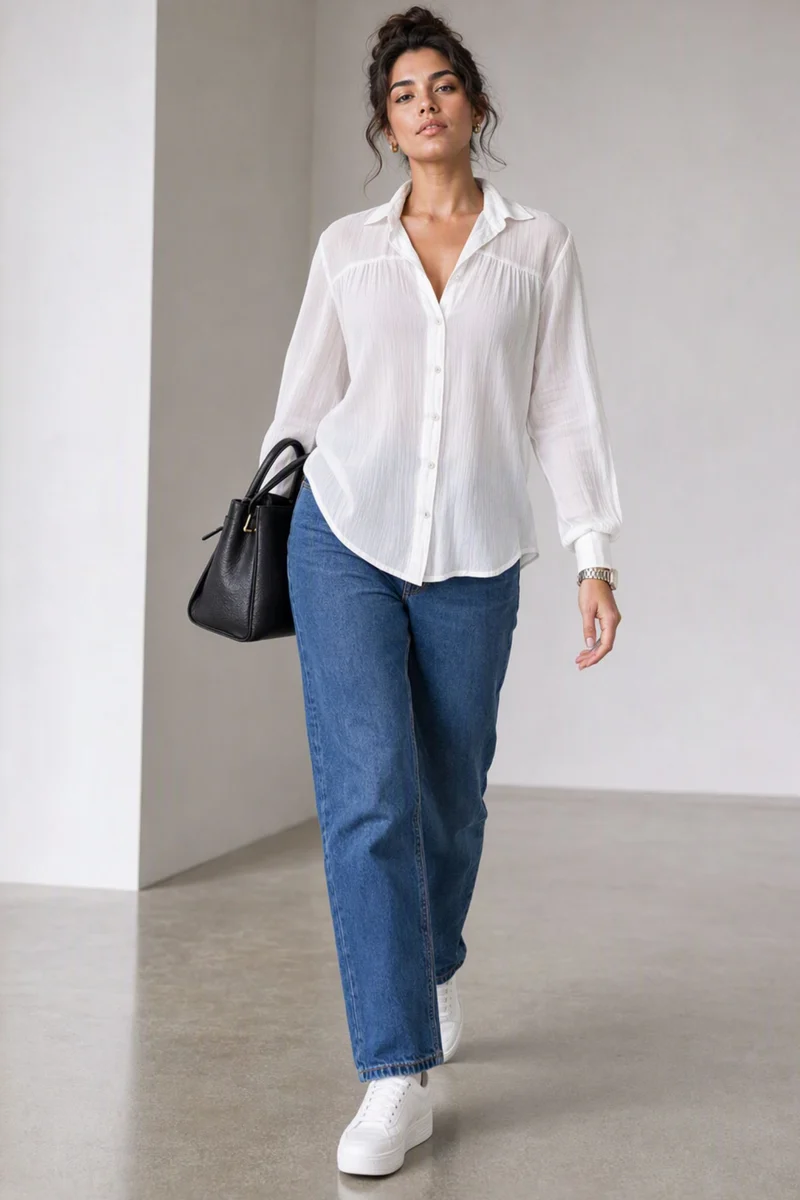 Ivora|Crinkled Viscose White Shirt