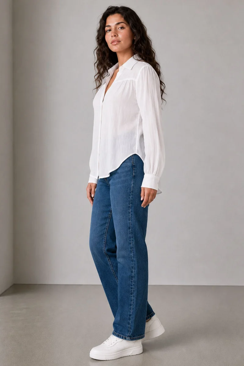 Ivora|Crinkled Viscose White Shirt