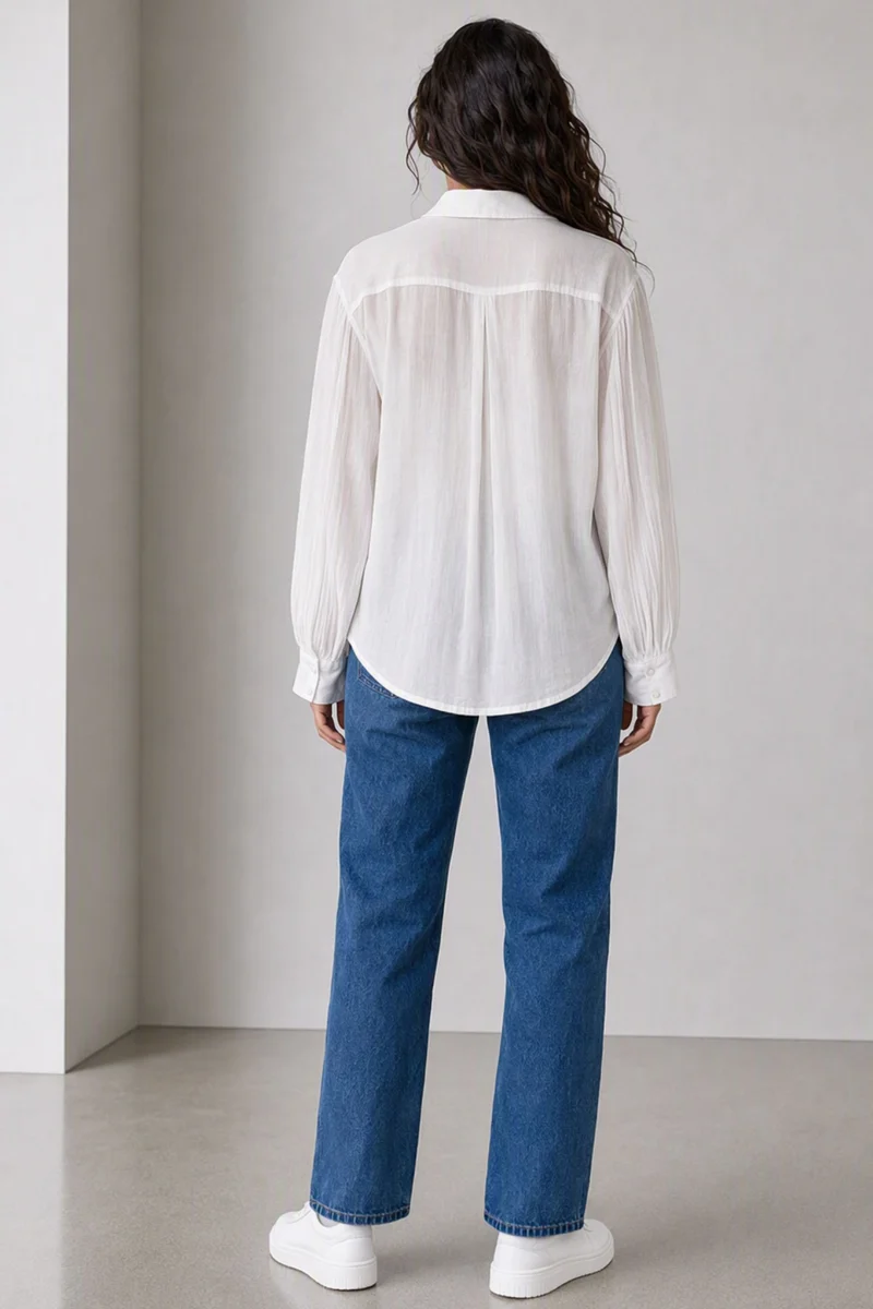 Ivora|Crinkled Viscose White Shirt