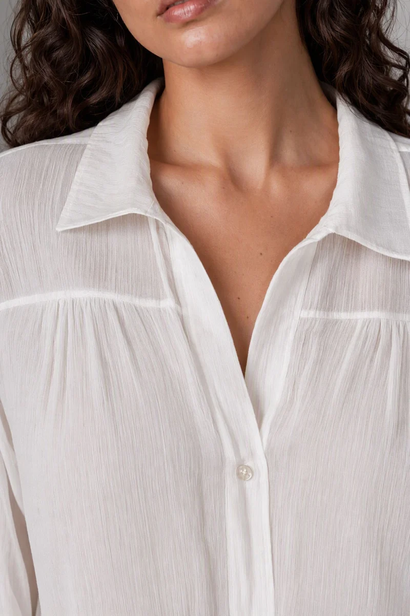 Ivora|Crinkled Viscose White Shirt