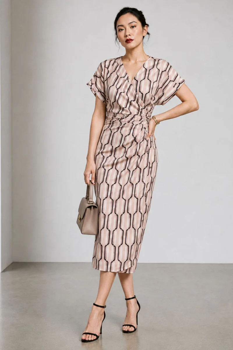 Isola|Viscose Geometric Print Wrap Midi Dress