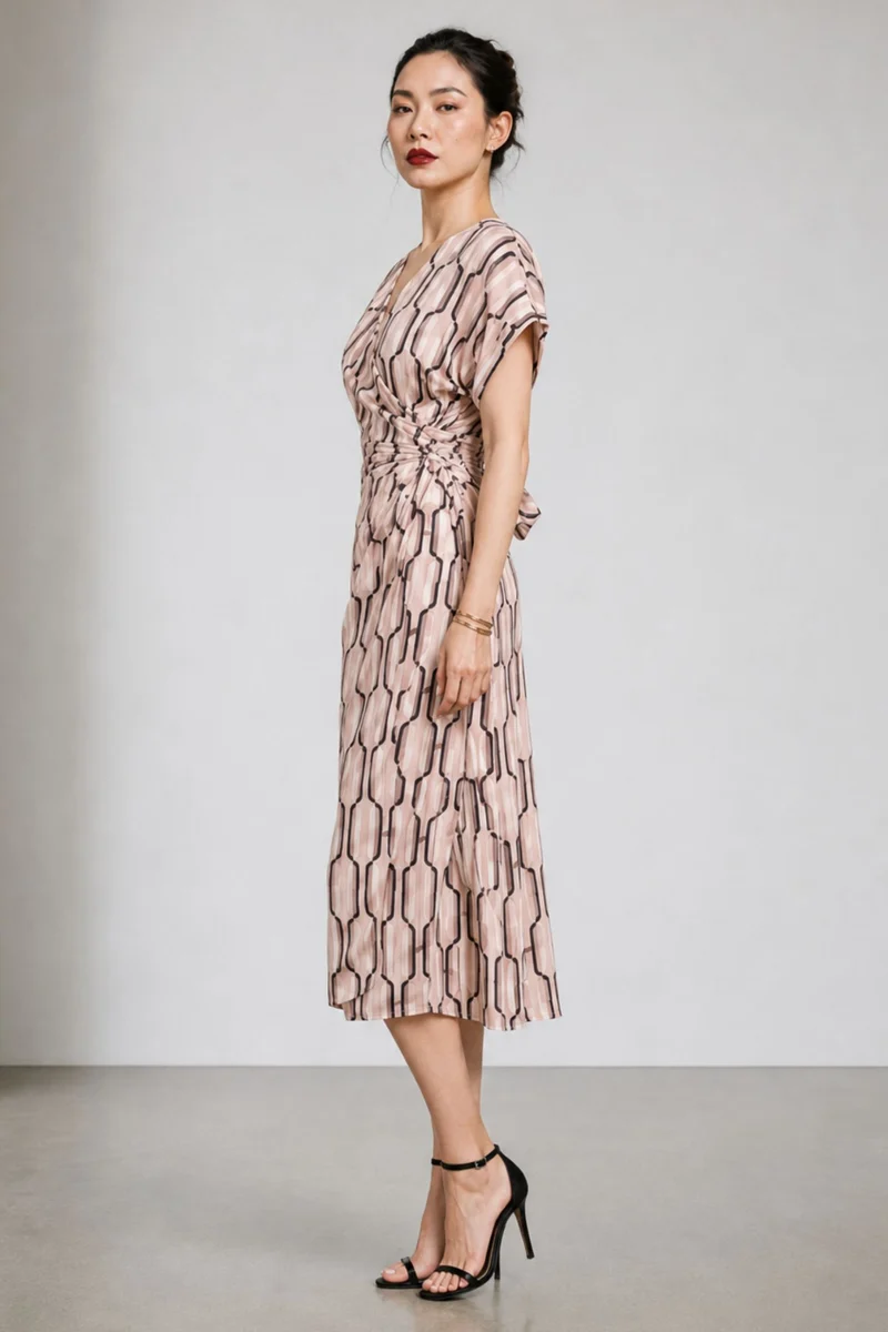 Isola|Viscose Geometric Print Wrap Midi Dress