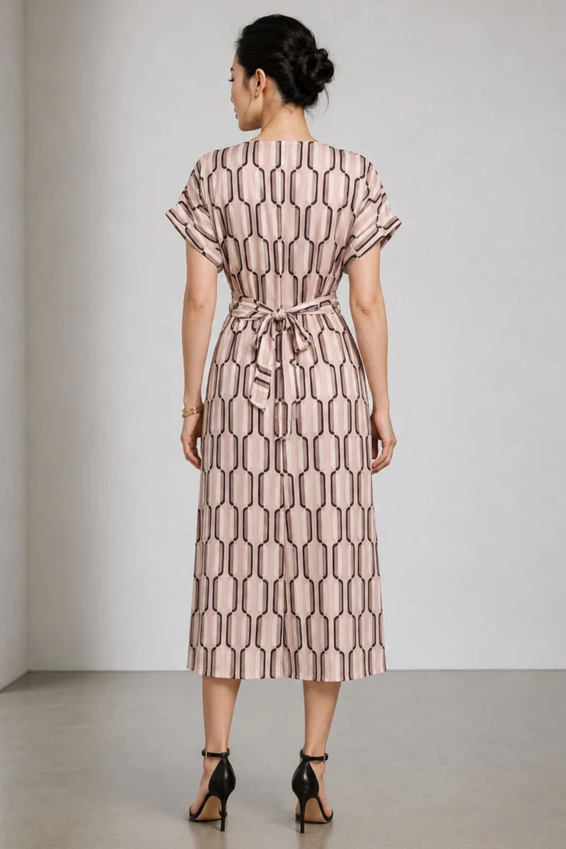 Isola|Viscose Geometric Print Wrap Midi Dress