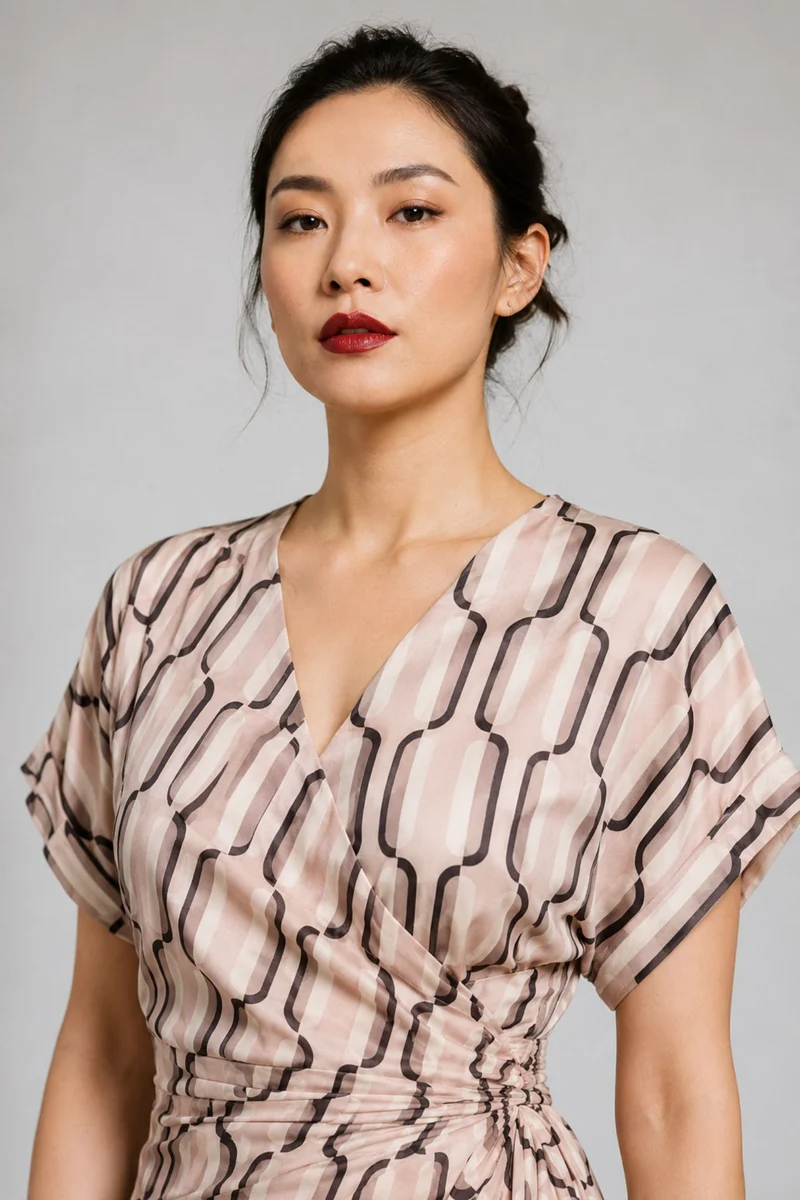 Isola|Viscose Geometric Print Wrap Midi Dress