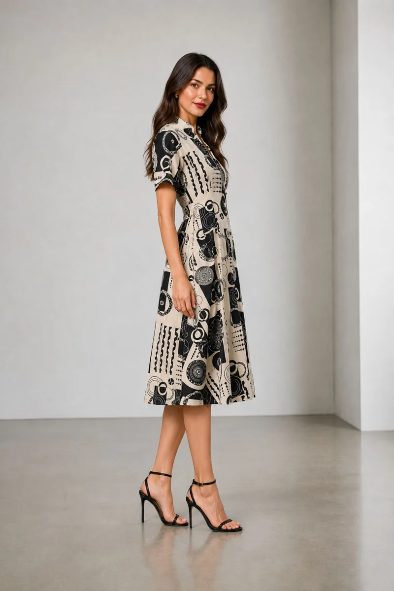 Avelle|Cotton Vneck Panelled Midi Dress