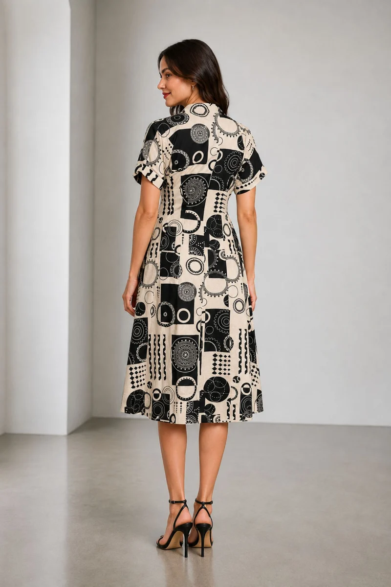Avelle|Cotton Vneck Panelled Midi Dress