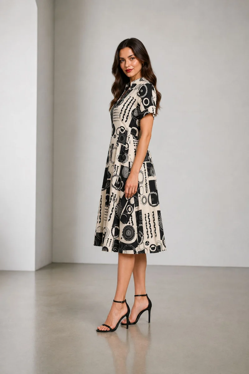 Avelle|Cotton Vneck Panelled Midi Dress