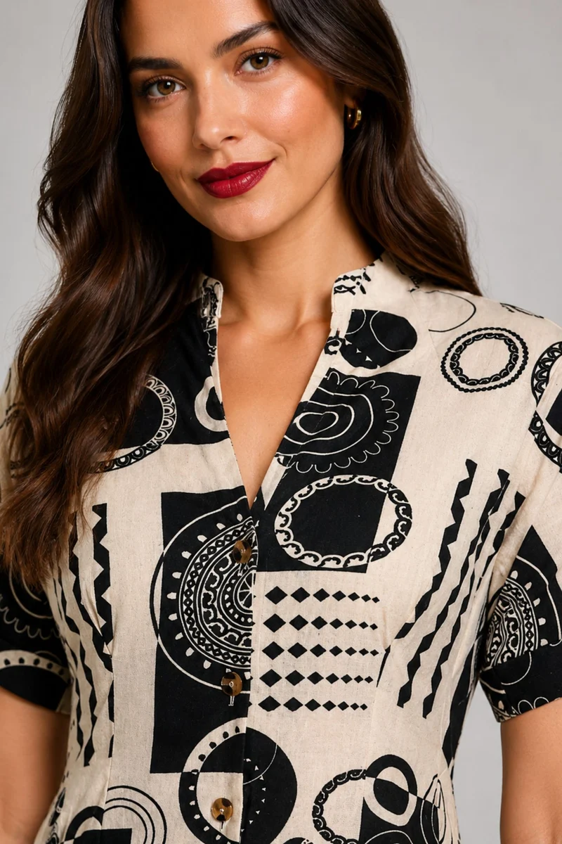 Avelle|Cotton Vneck Panelled Midi Dress