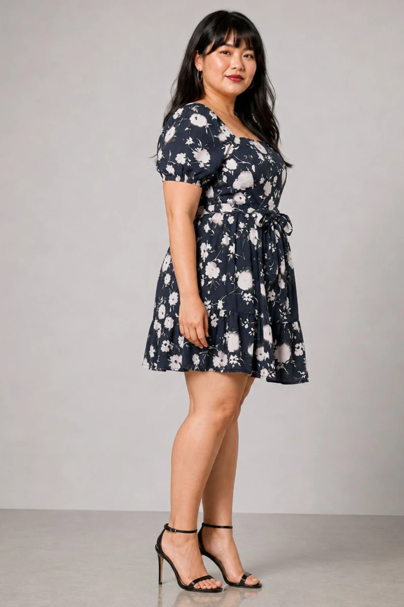 Tavri|Viscose Mini Tier Dress With Tie Up