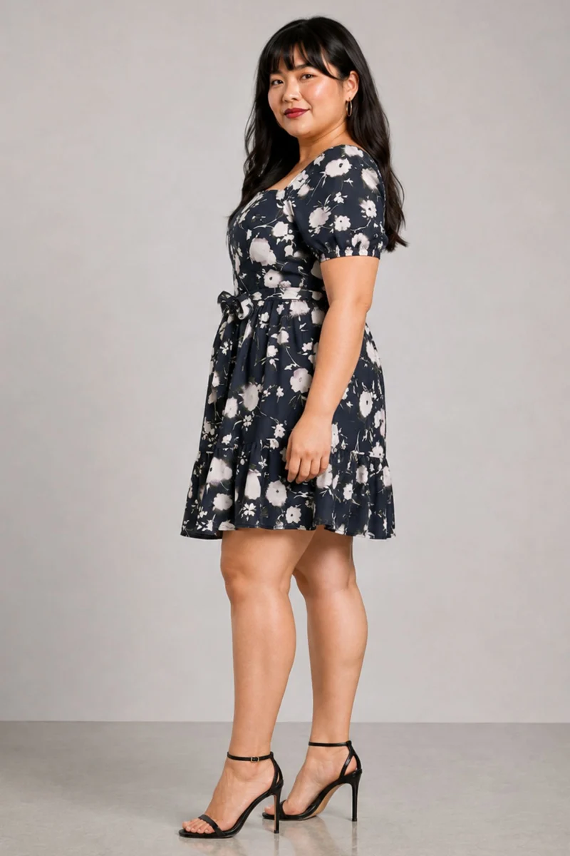 Tavri|Viscose Mini Tier Dress With Tie Up