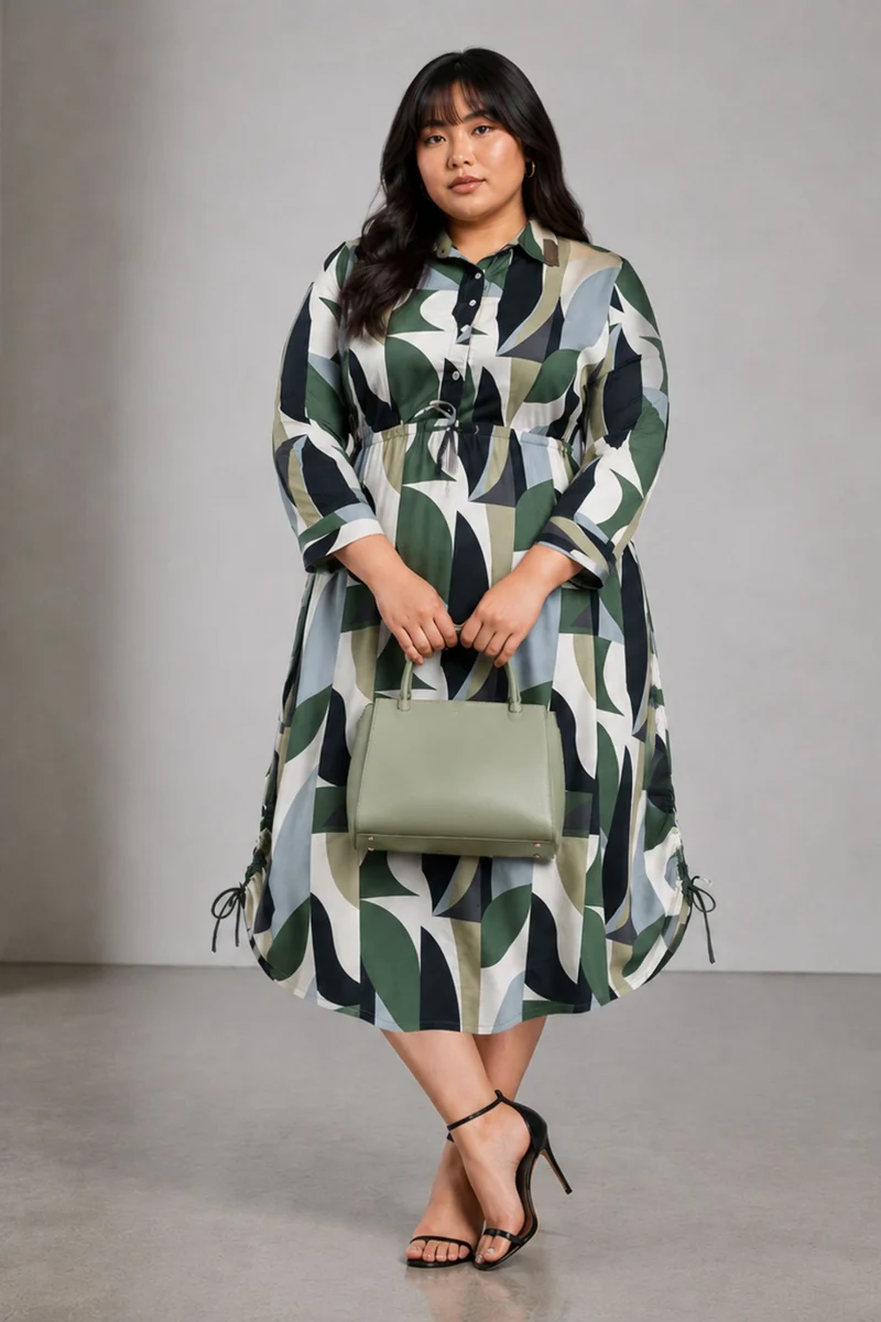 Blyss|Viscose Midi Shirt Dress With Tie Up