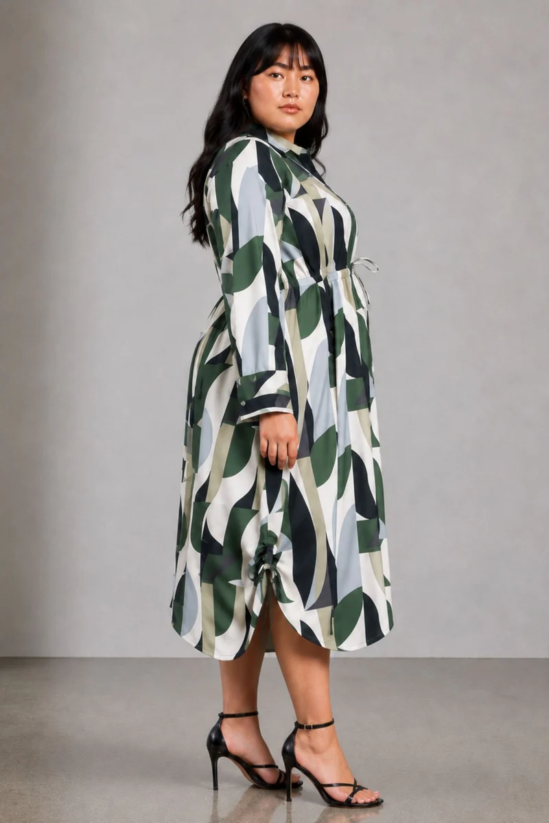 Blyss|Viscose Midi Shirt Dress With Tie Up