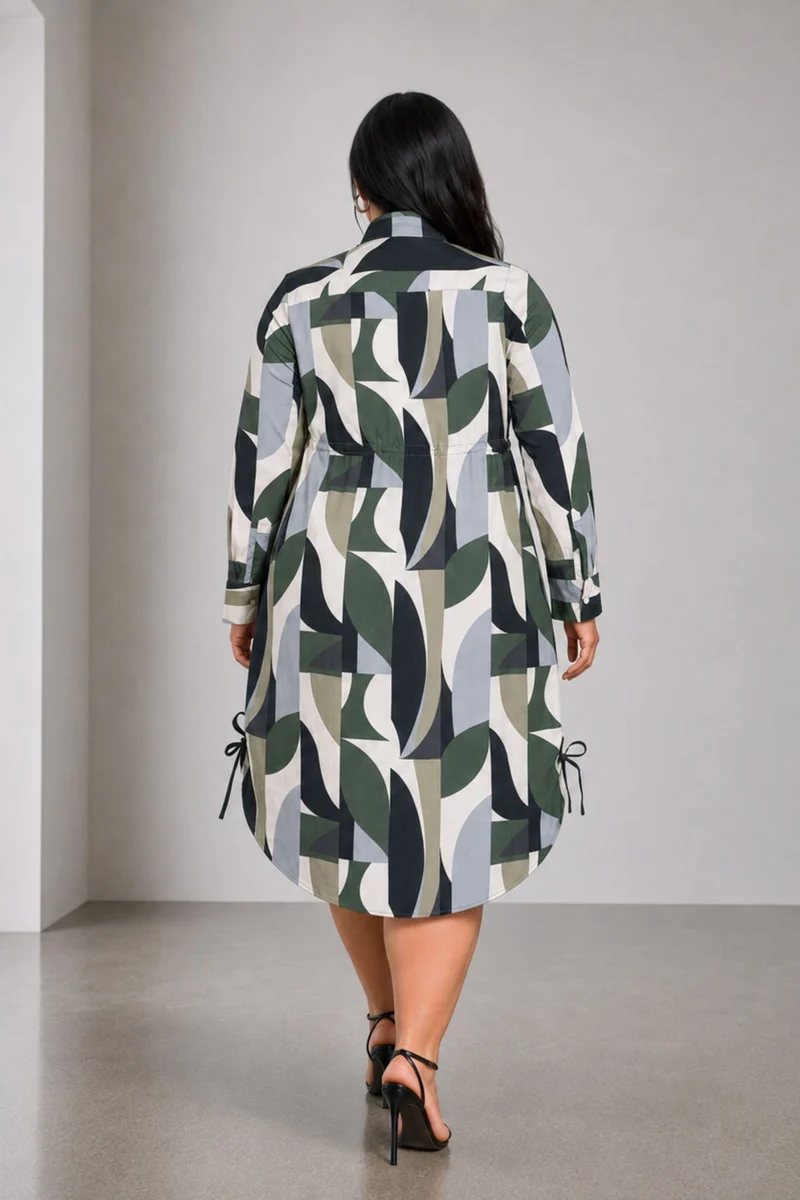 Blyss|Viscose Midi Shirt Dress With Tie Up
