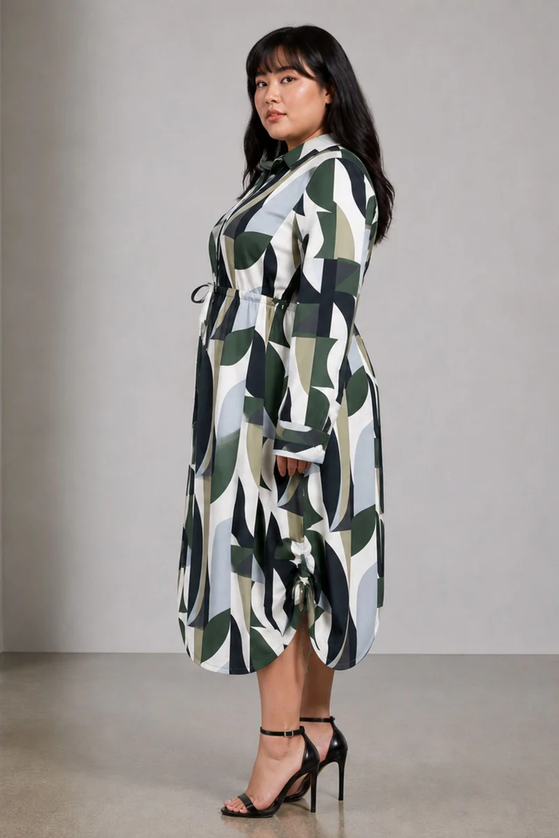 Blyss|Viscose Midi Shirt Dress With Tie Up