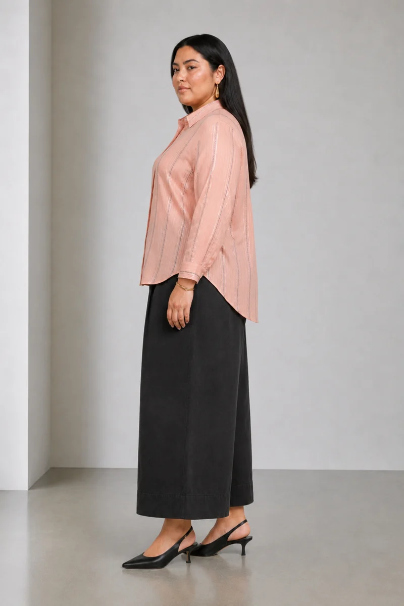 Nerin|Cotton Striped High Low Shirt