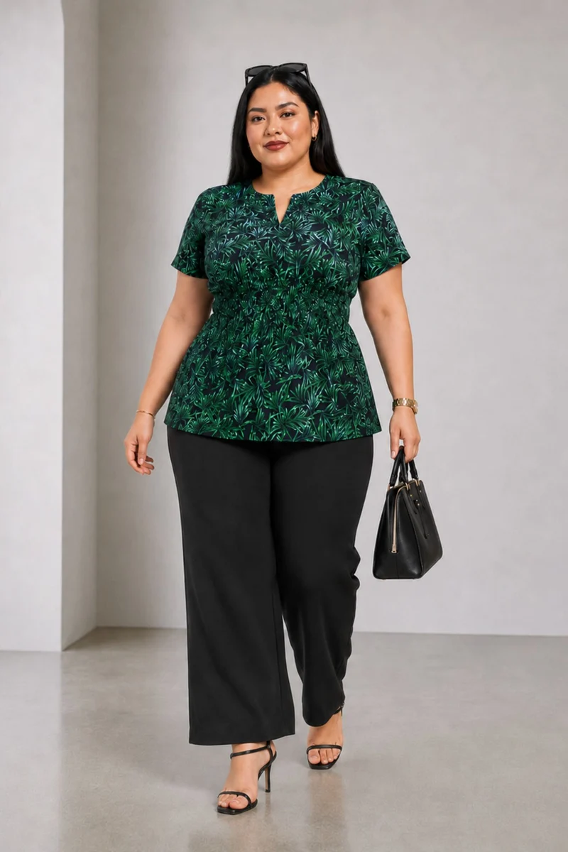 Aural|Viscose Fitted Waist Peplum Top