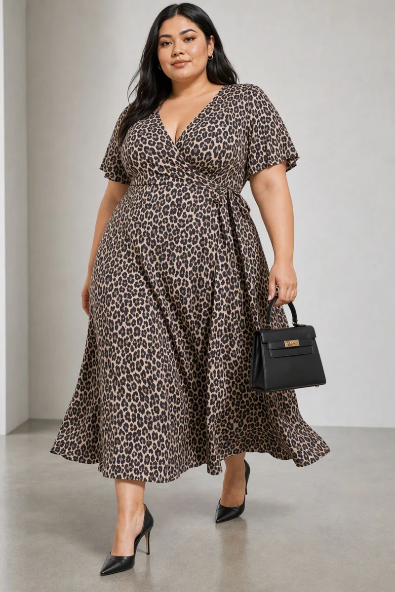 Ruelle|Viscose Midi Wrap Dress