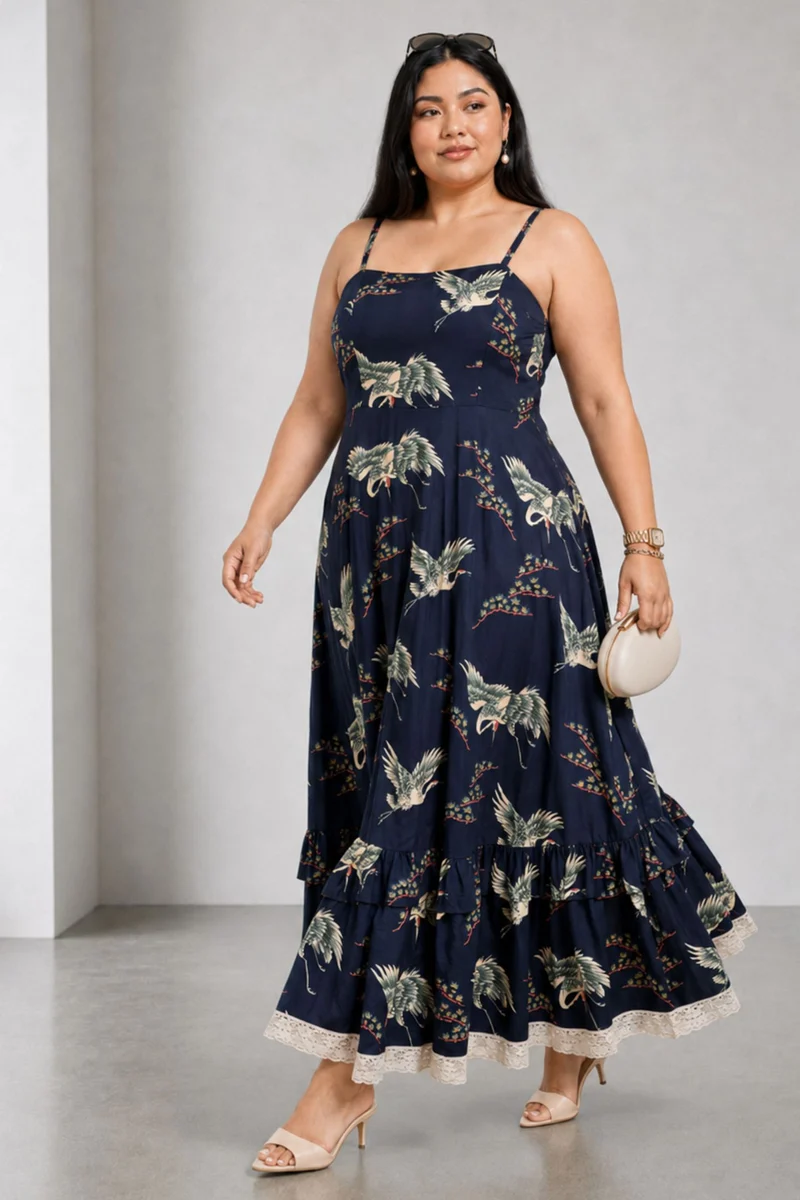 Brelle|Viscose Fit Flare Maxi Dress