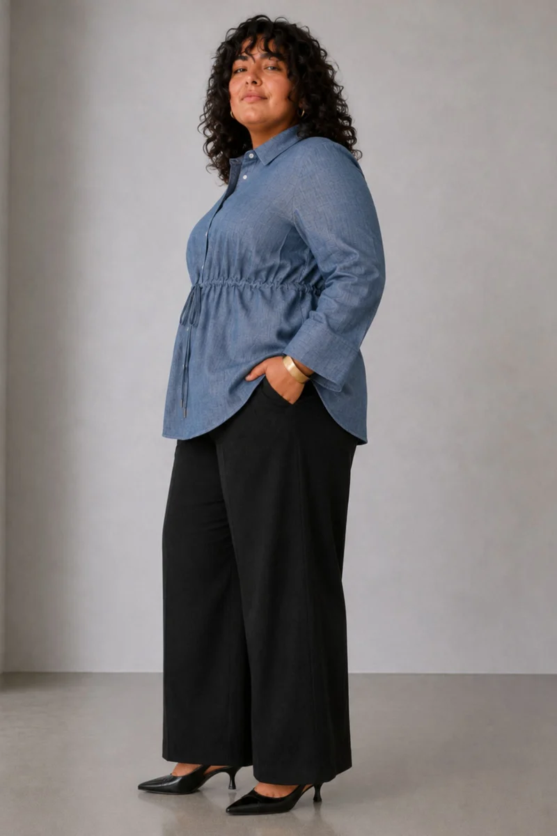 Cavin|Cotton Slub Drawstring Peplum Shirt