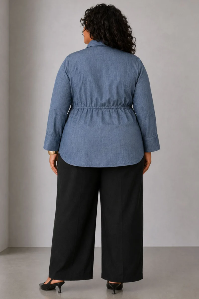 Cavin|Cotton Slub Drawstring Peplum Shirt