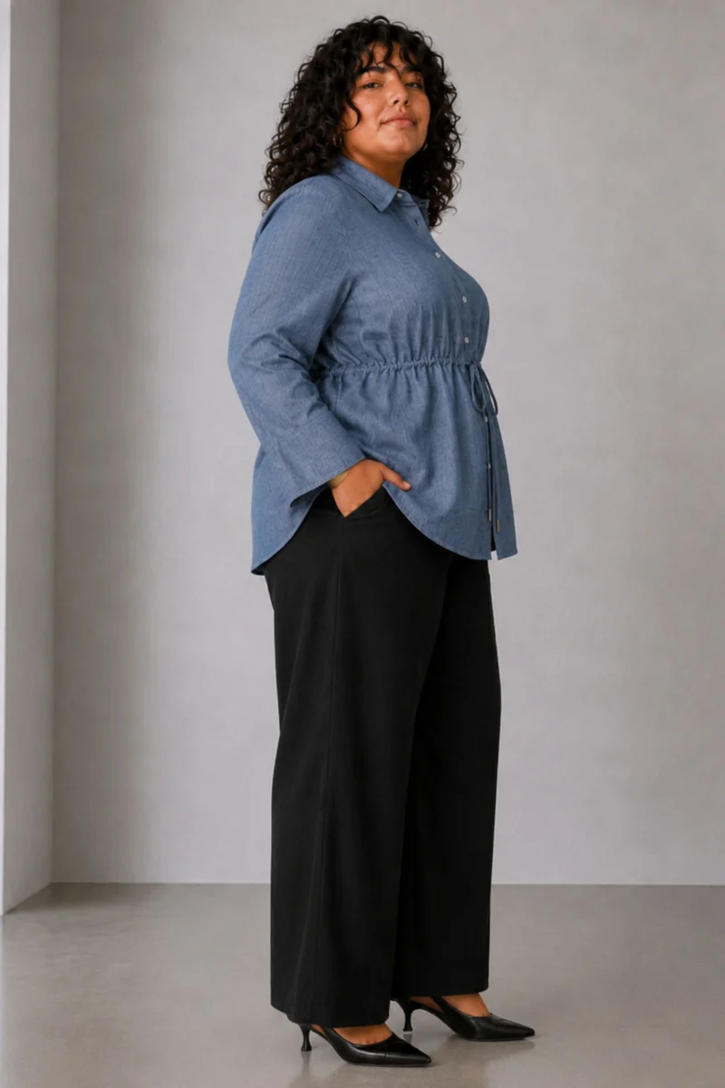 Cavin|Cotton Slub Drawstring Peplum Shirt