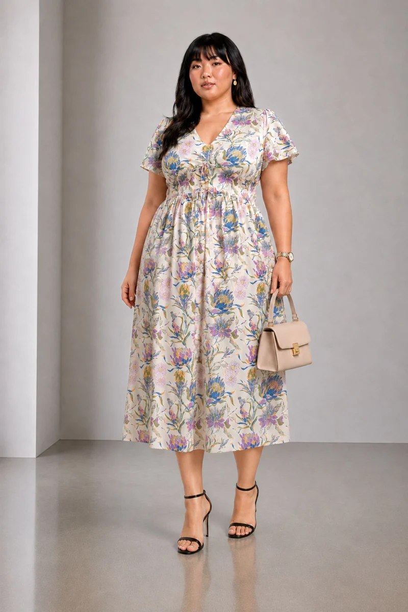 Virea|Cotton Fit And Flare Maxi Dress