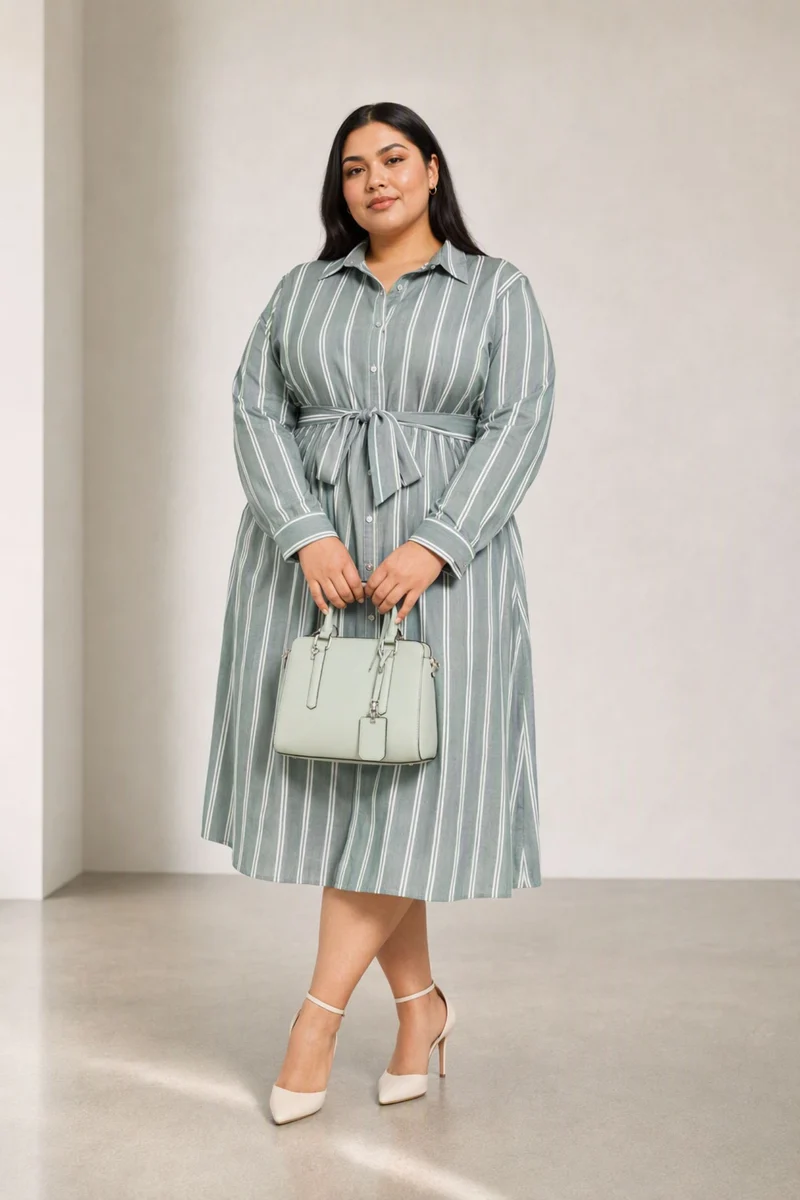 Evel|Cotton Stripe Shirt Dress With Tieup