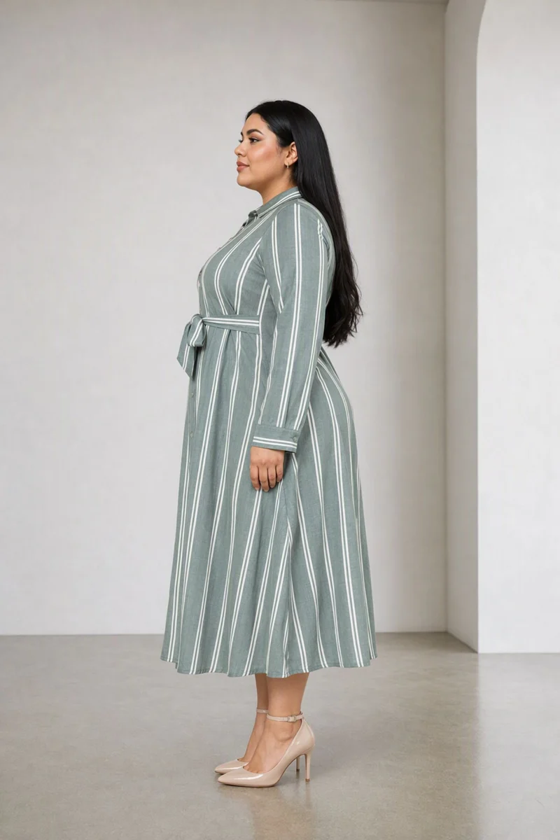 Evel|Cotton Stripe Shirt Dress With Tieup