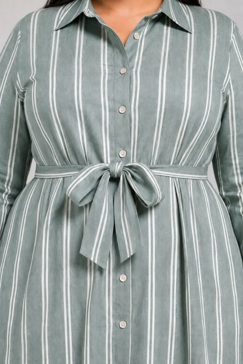 Evel|Cotton Stripe Shirt Dress With Tieup