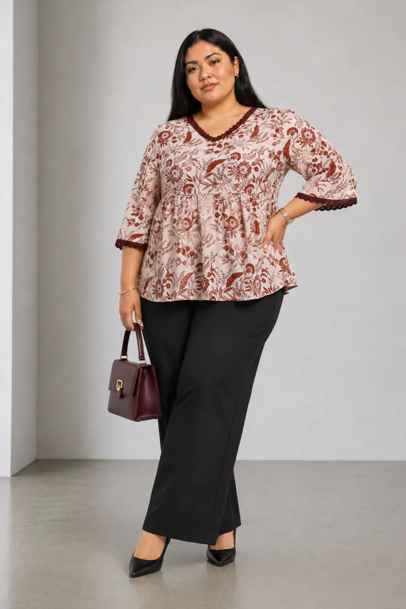Briona|Cotton Peplum Top With Lace Insert