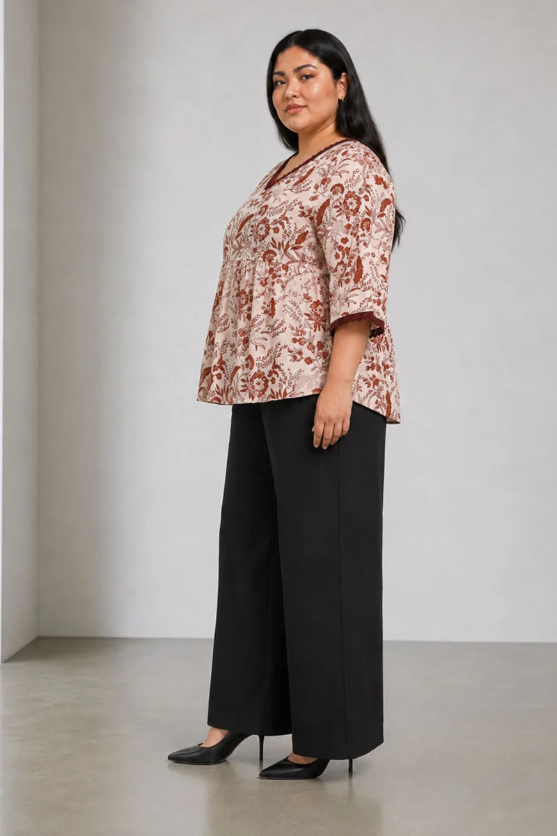 Briona|Cotton Peplum Top With Lace Insert