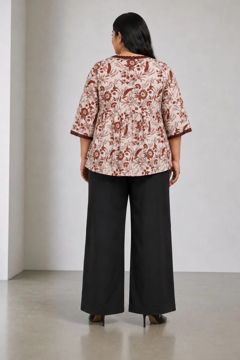 Briona|Cotton Peplum Top With Lace Insert
