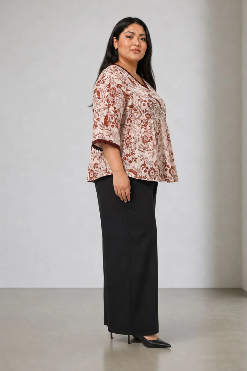Briona|Cotton Peplum Top With Lace Insert