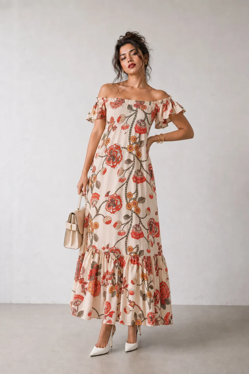 Lunai|Linen Off Shoulder Tiered Maxi Dress