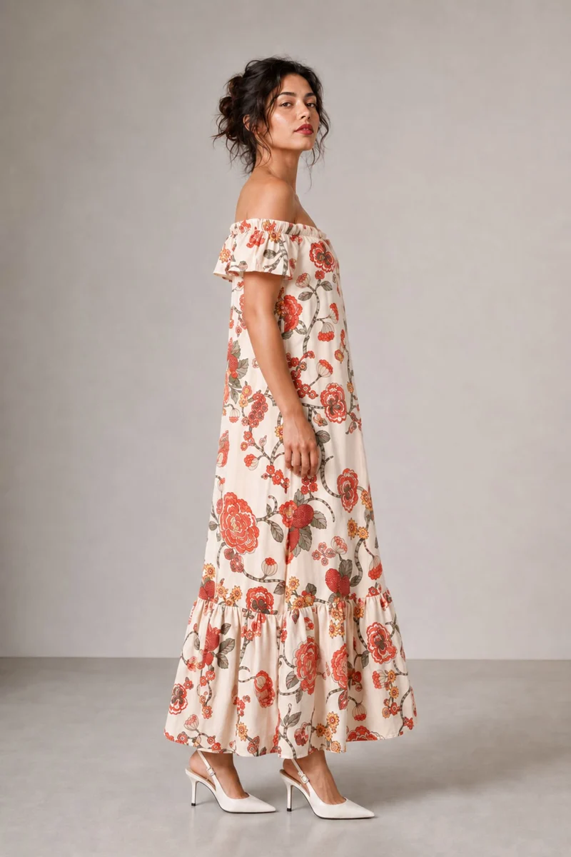 Lunai|Linen Off Shoulder Tiered Maxi Dress